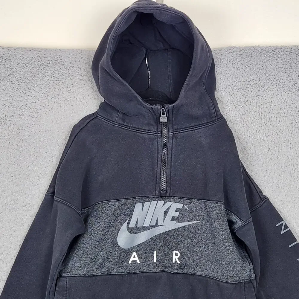 NIKE Hoodie Kids Small 8-10 Years Black Nike Air Spellout Swoosh Fleece 1/4 Zip